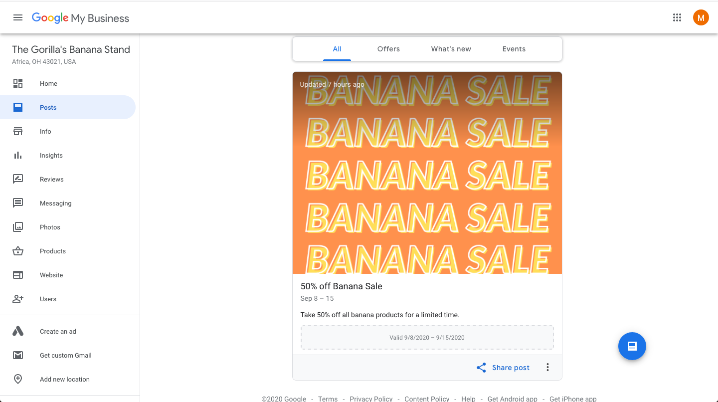 Image Displaying Google My Business Post Example