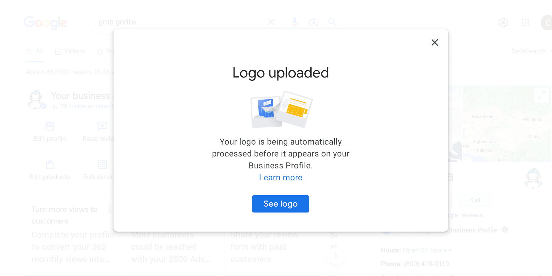 image of logo updated screen on Google Business Profile