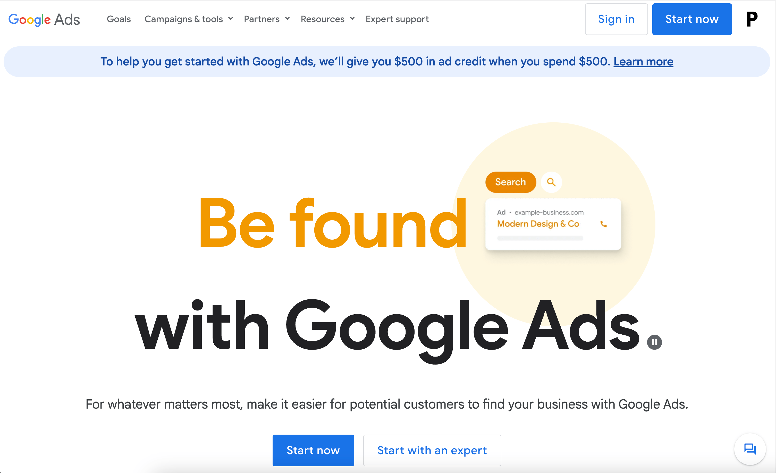 Image of Google Ads website